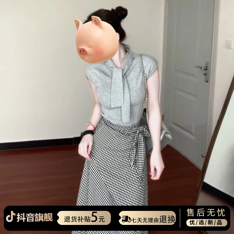 2025新款早秋韩系穿搭一整套连衣裙子女夏季法式气质收腰长裙套装