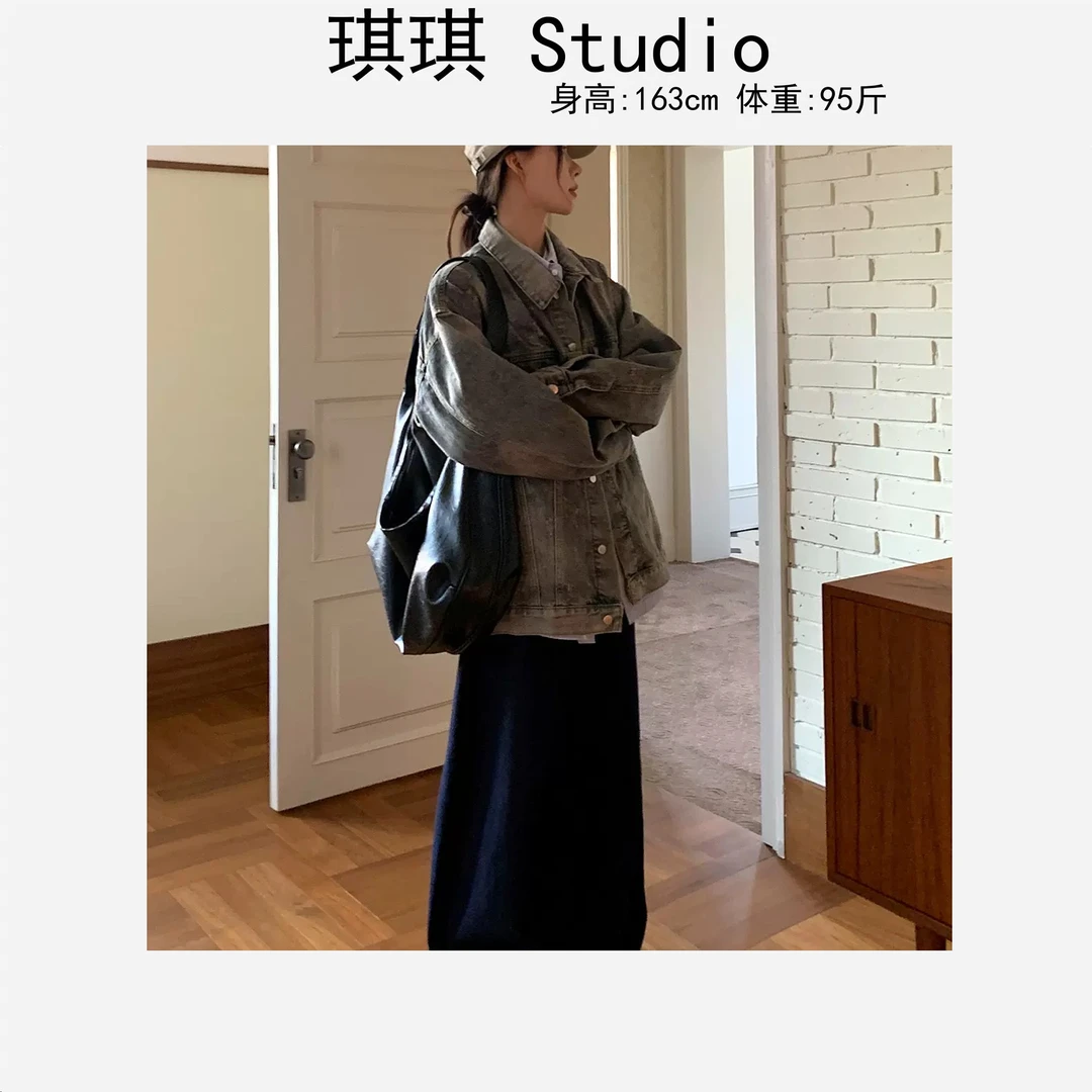 早春新款设计感气质时尚后背破洞毛边宽松减龄百搭牛仔外套6001-Y