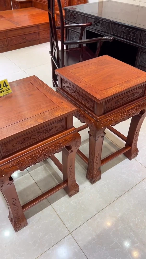 紫檀木类书柜晴****！缅花大果紫檀高角几一对