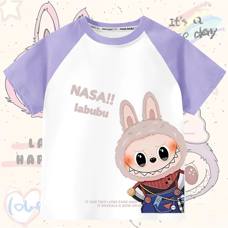 儿童插肩短袖拉布布labubu纯棉T恤夏季2025男女童装上衣打底衫