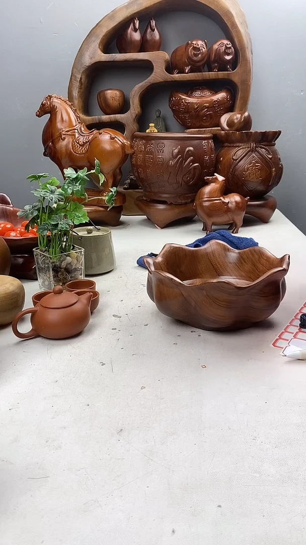 香樟木A23荷花果盆/尺寸