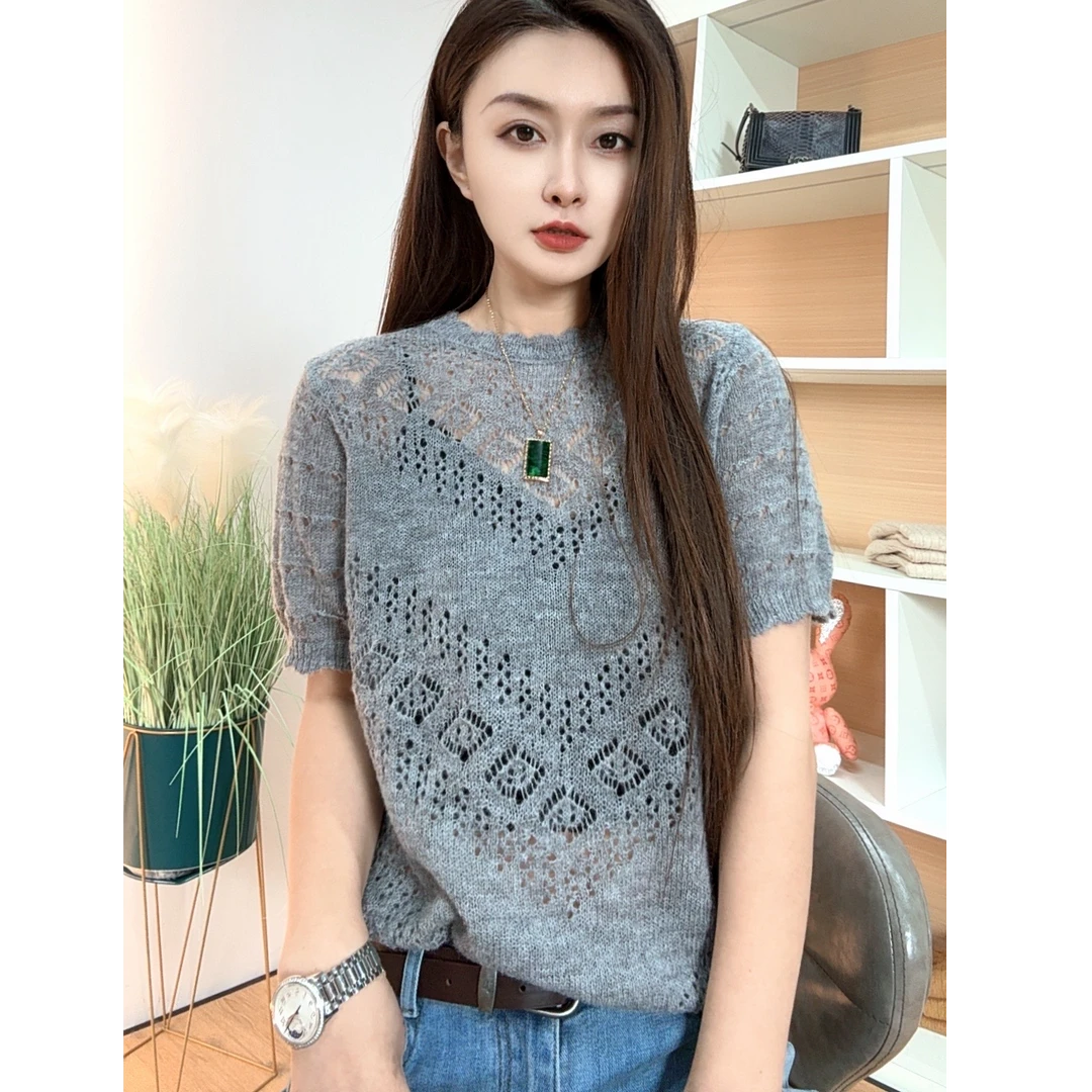 【芊荨精选】2025新款重工时尚轻奢气质百搭圆领镂空针织衫S830#