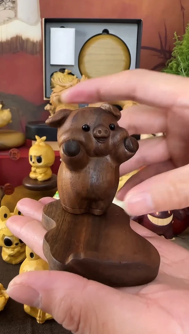 木卡通木雕手机支架