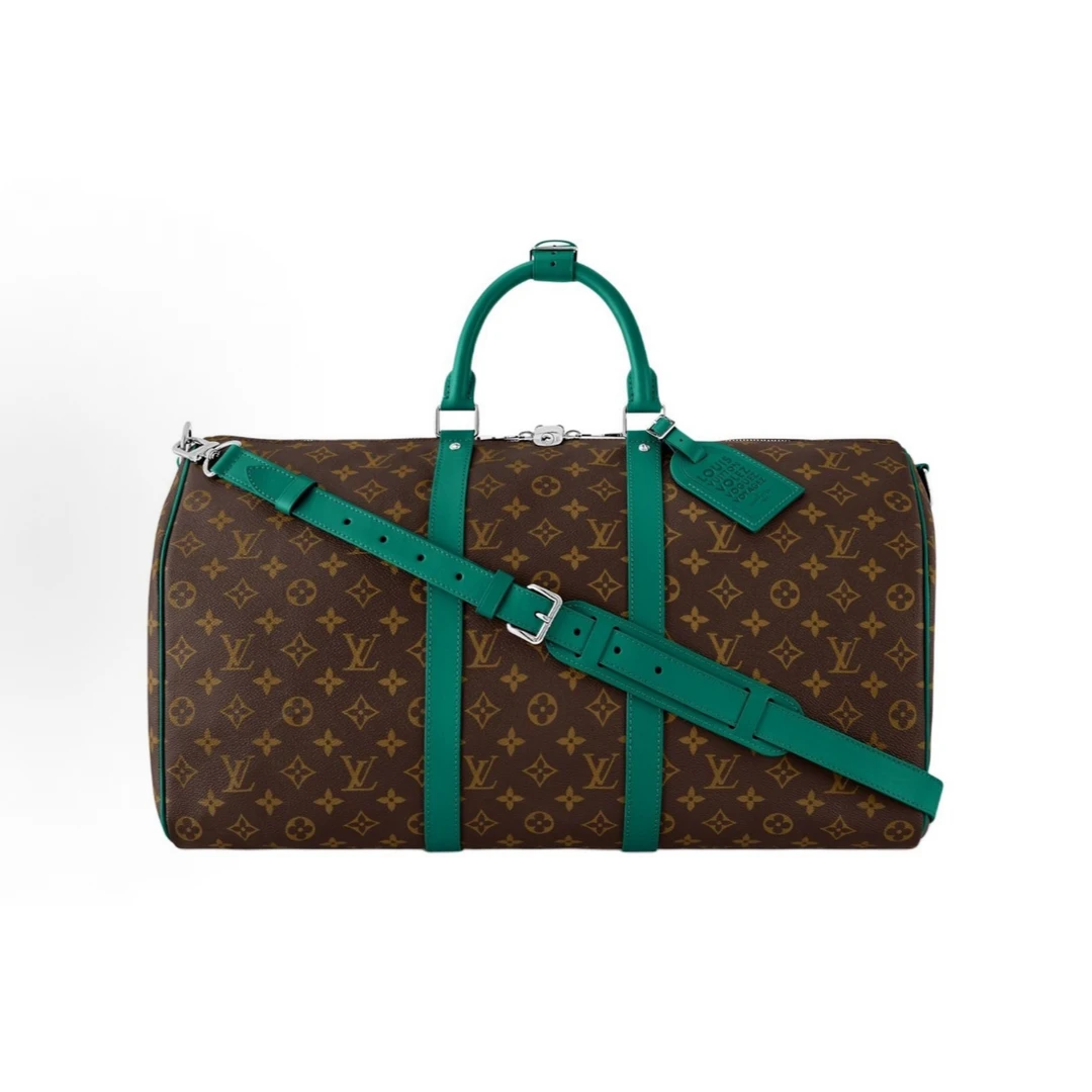 99新 LouisVuitton/路易威登 闲置 25新款keepall50棕拼绿旅行袋