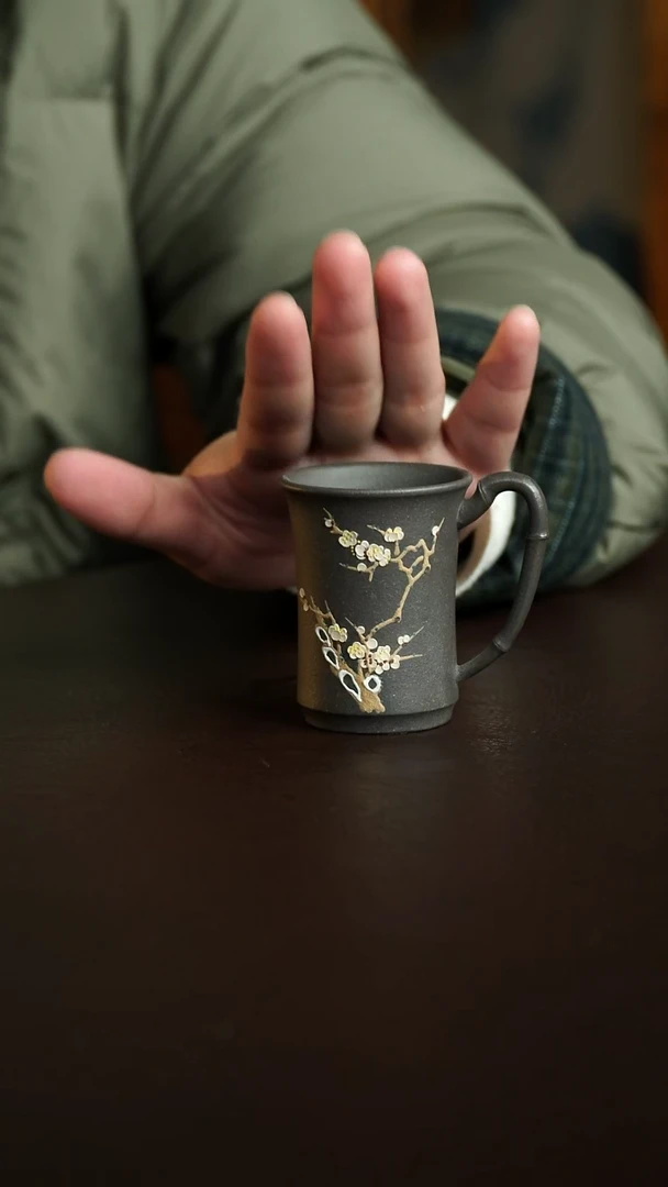茶杯紫砂10号  梅花把杯 宜兴紫砂原矿作品