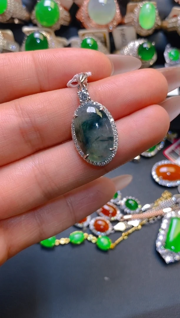 【闪购商品】翡翠耳饰银S925镶嵌天然A货翡翠1