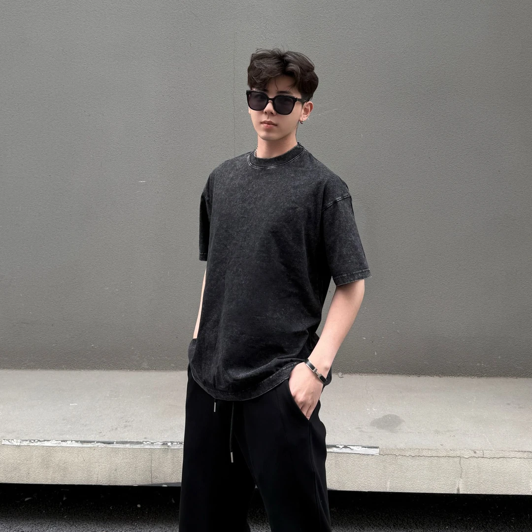 【YUZE】短袖t恤男款2025潮色水洗扎染宽松百搭透气舒适T恤衫21T
