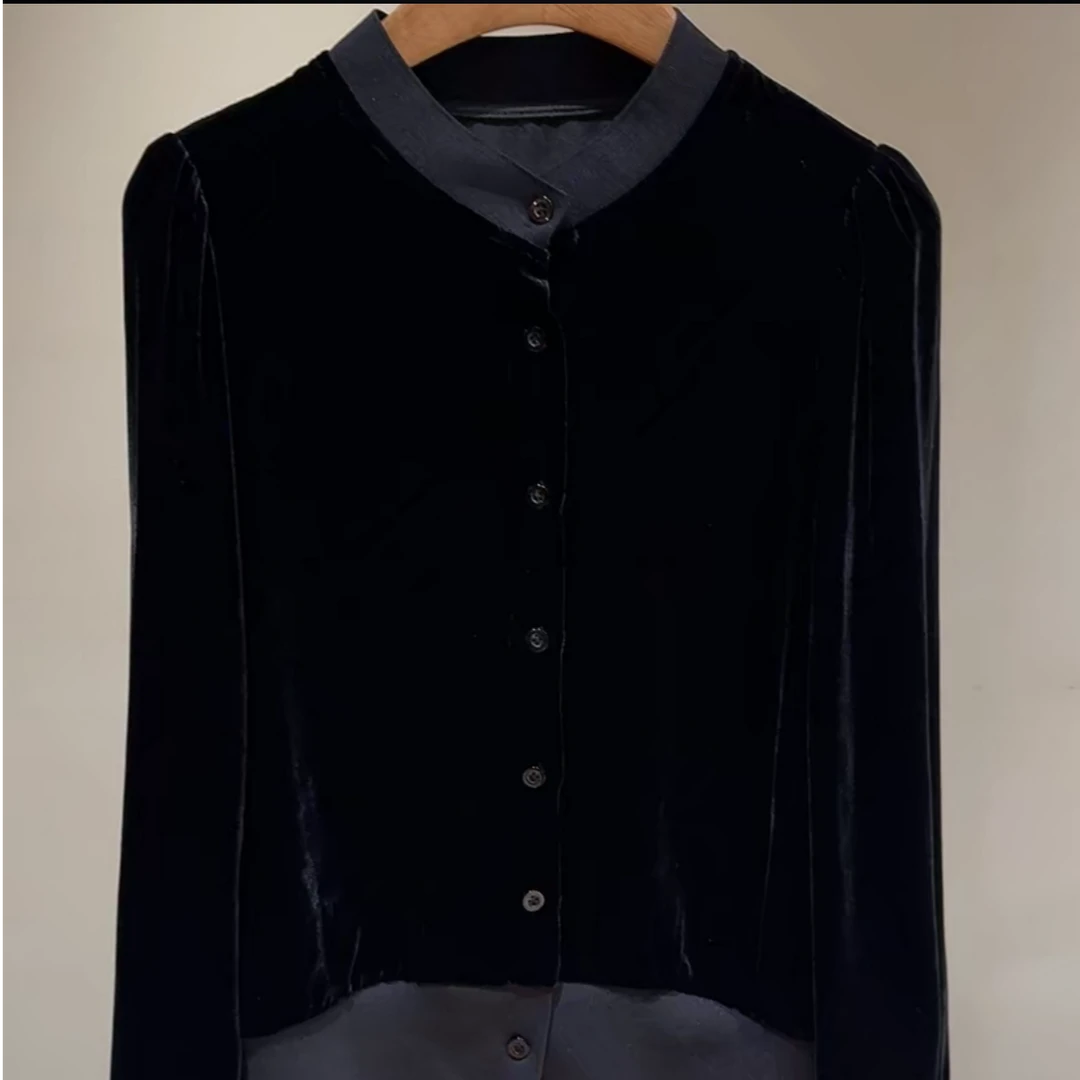 新版真丝丝绒拼接显瘦二姐自留外衣