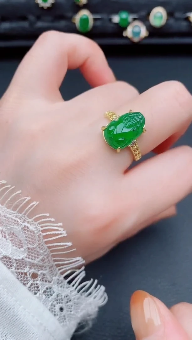 【闪购商品】翡翠戒指银S925镶嵌天然a货翡翠145