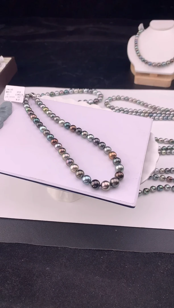 银S925镶嵌颈饰海水珍珠大溪地海水珍珠项链8-11mm SK真科研大证