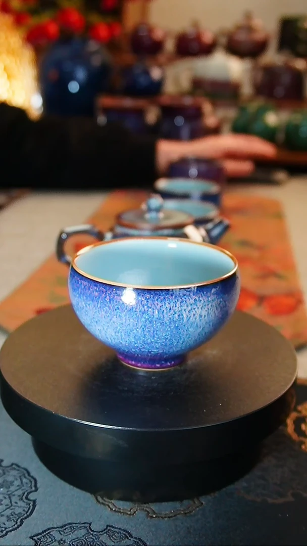 【闪购商品】瓷片363  蓝鸡心杯  何