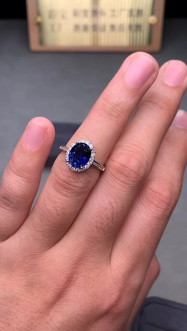 戒指蓝宝石银S925镶嵌2222