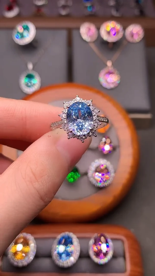 银S925镶嵌戒圈海蓝宝石.