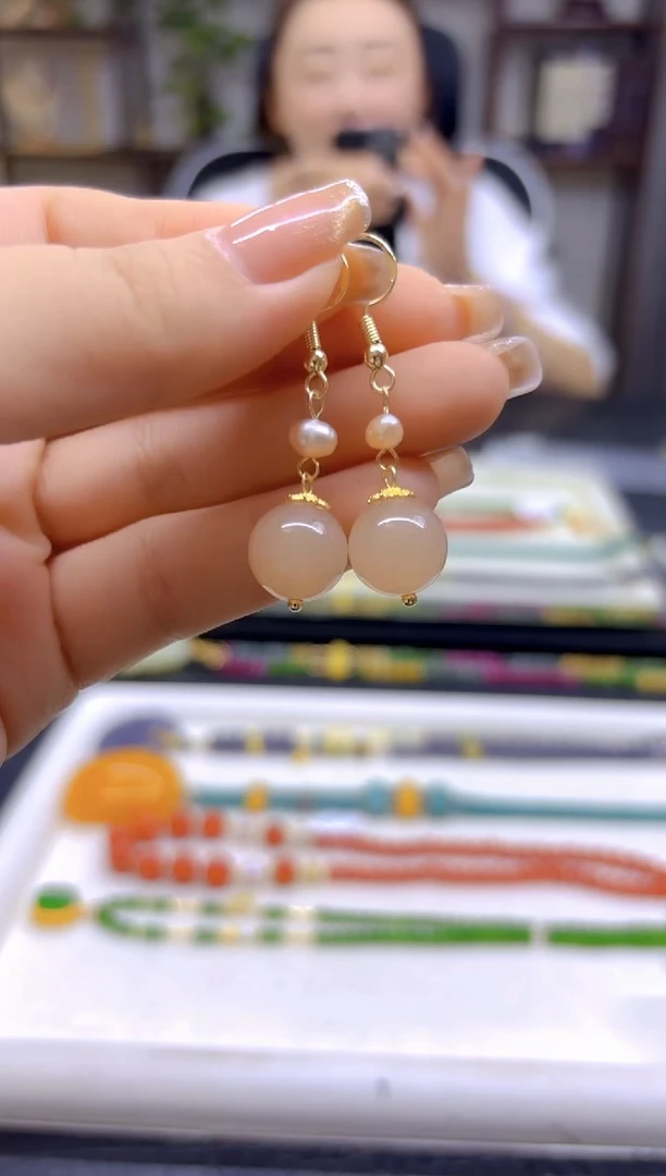 和田玉14K金镶嵌耳饰DIY款E816