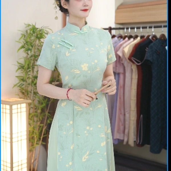 中国风奥黛旗袍裙子碎花气质时尚夏季复古中式显瘦优雅改良版旗袍