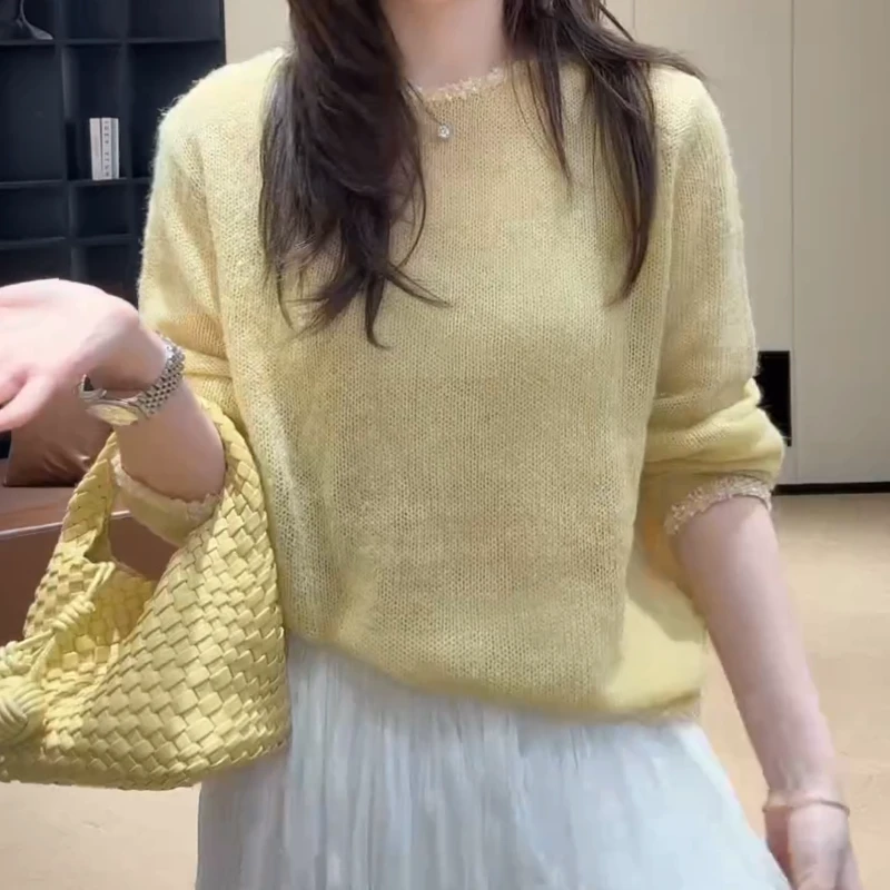 春夏纯色圆领慵懒风长袖针织衫女2026新款时尚温柔百搭显瘦上衣商品图