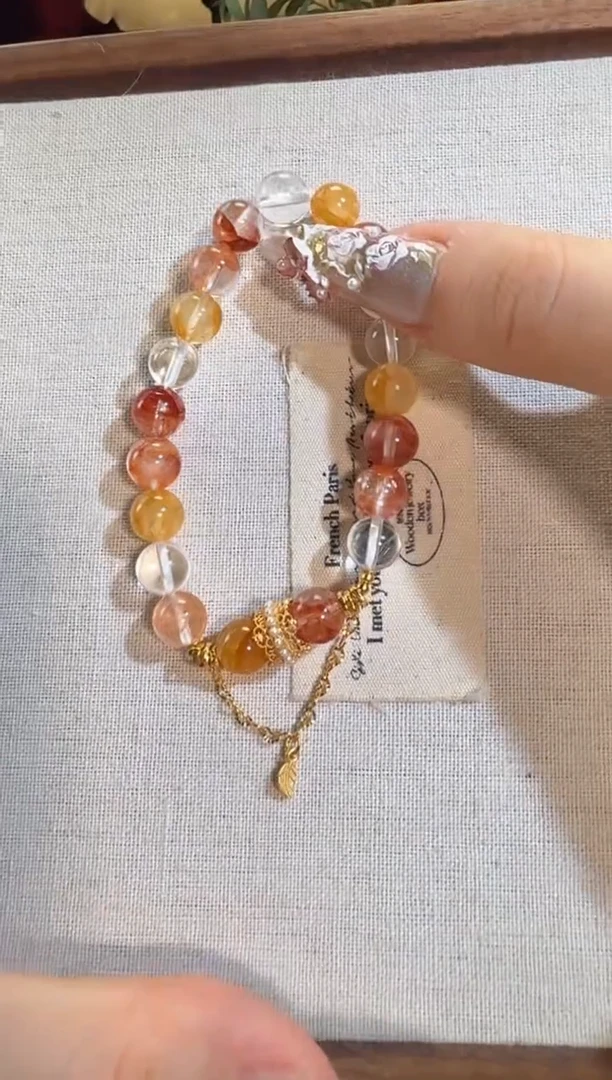 水晶手链银S925镶嵌红胶花锦鲤