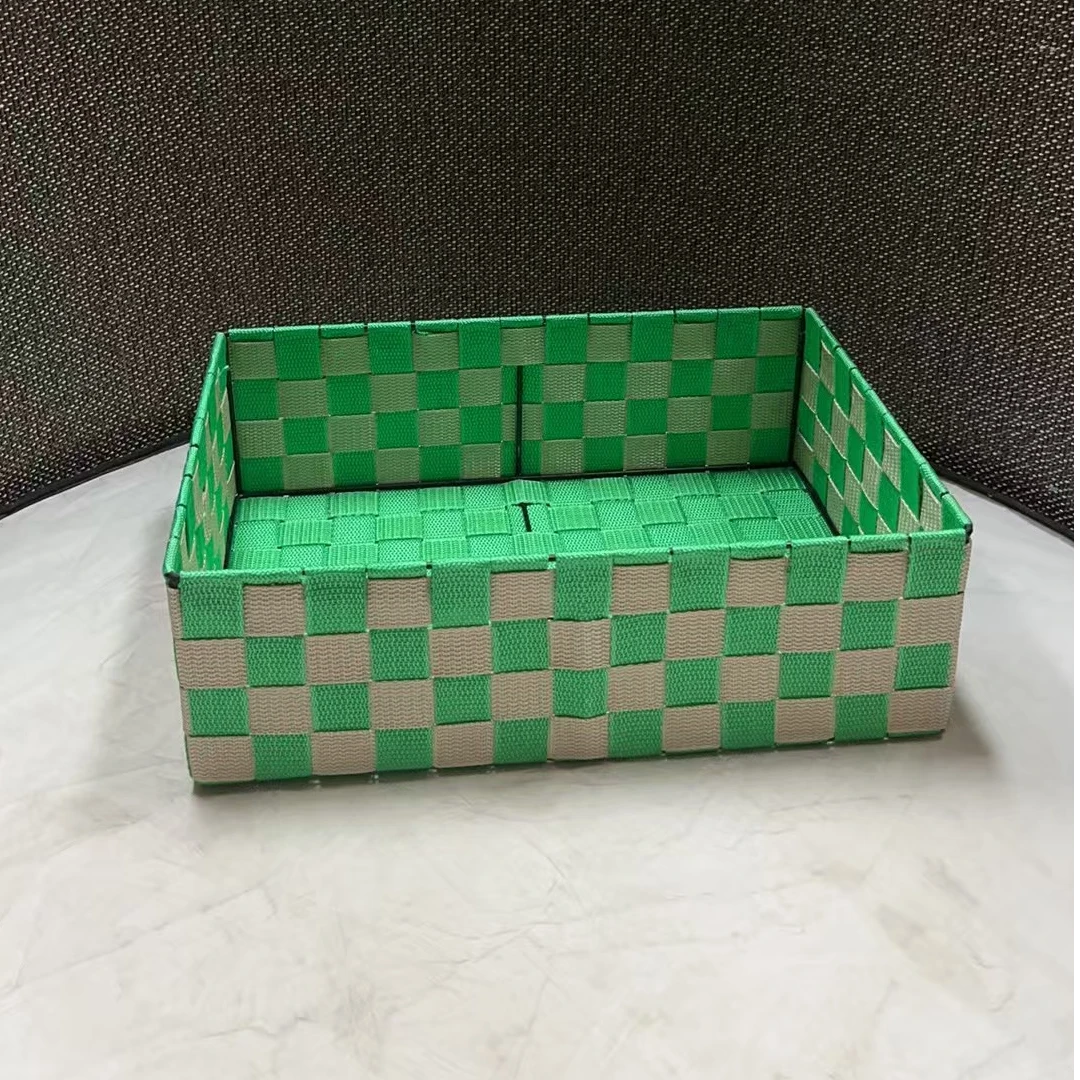 002微瑕款 长35宽25高11CM 丙纶丝编织家用桌面收纳筐杂物收纳盒