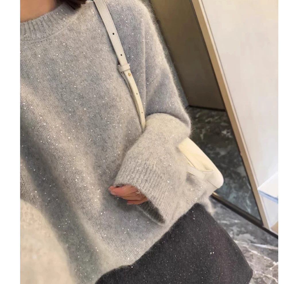 2025秋冬季日系古着外穿宽松圆领LL8801套头慵懒风针织毛衣女外套