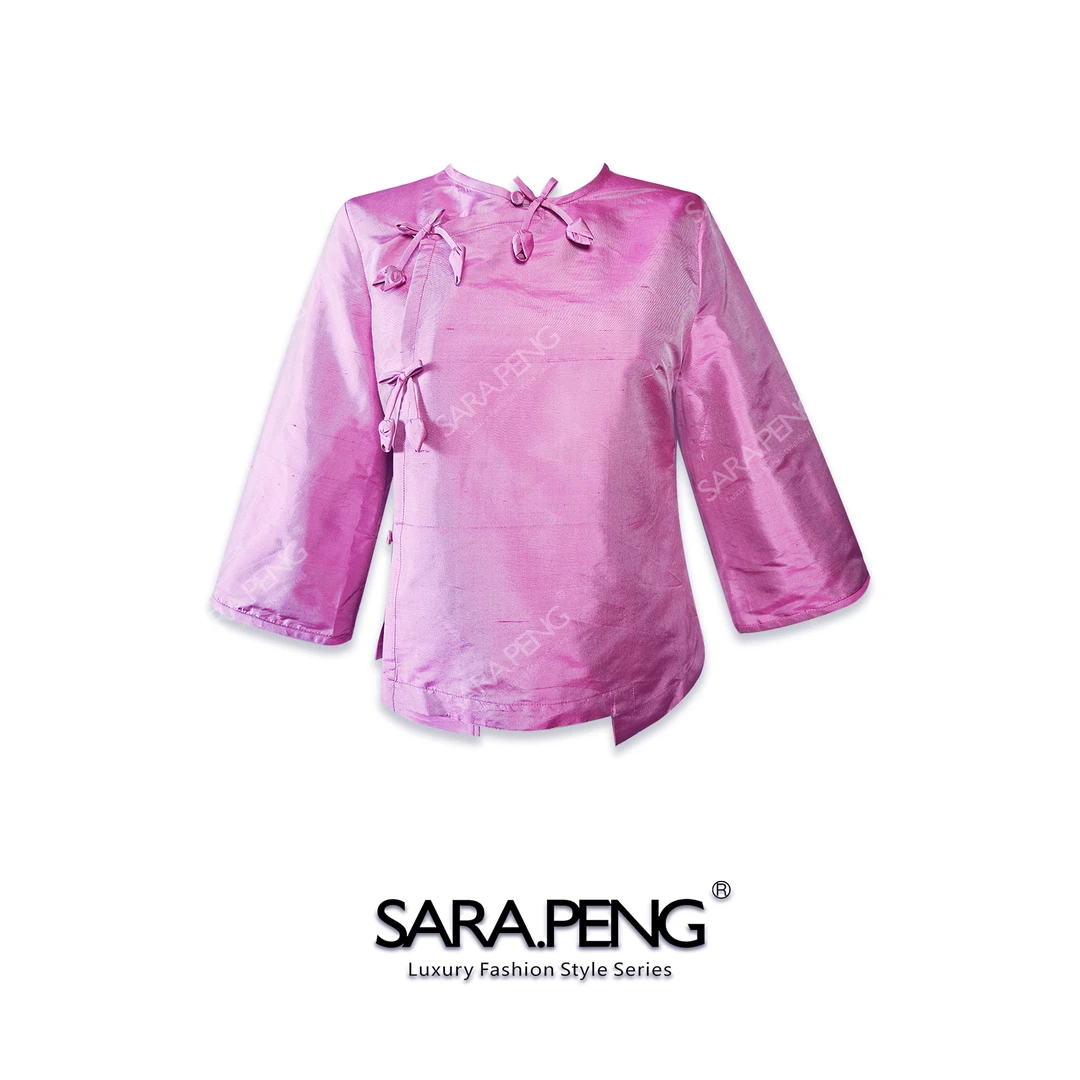 SARA.P郁金香美人｜新中式国风桑蚕丝双宫绸花朵斜襟上衣｜5D168162