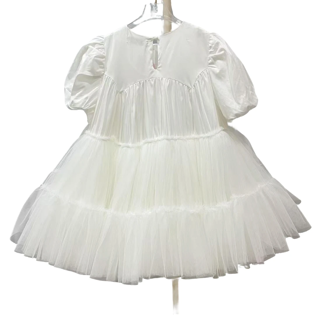 4470【高定系列】设计师新款拼接纱纱短袖女装连衣裙