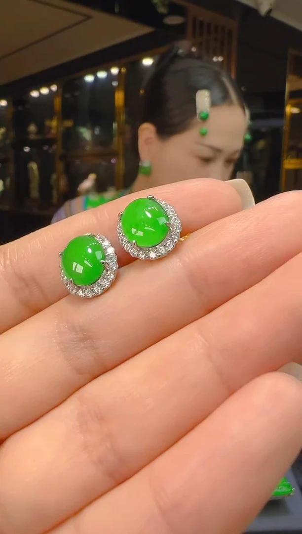 银S925镶嵌翡翠耳饰029（多样性发其一）