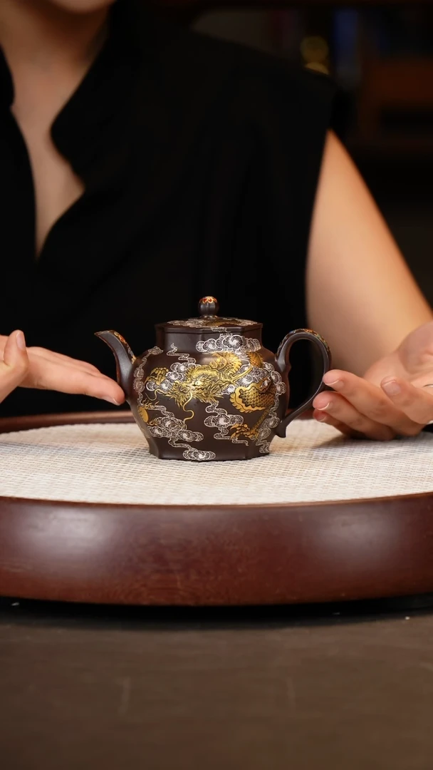 茶壶紫砂【耿浩】八方绘金龙+杯