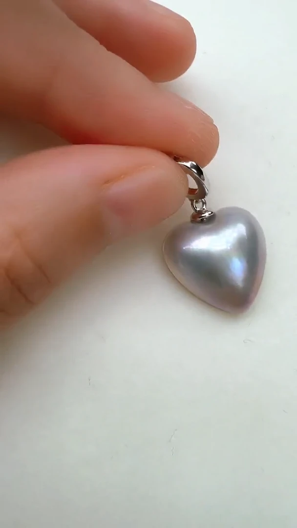 银S925镶嵌拼合珍珠（马贝珠）颈饰灰色万能扣