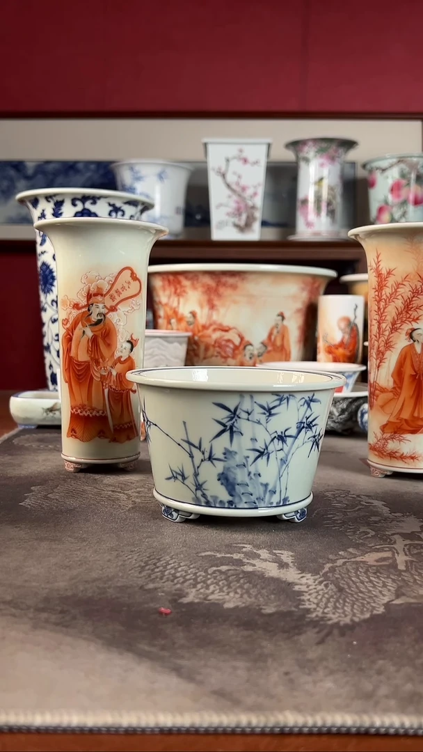 【闪购商品】釉下青花竹子手绘盆釉下青花竹子手绘盆