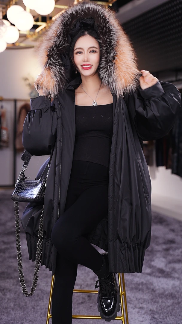 【Yongjia】鹅绒服女外套55077加厚冬季连帽衣长款秋冬