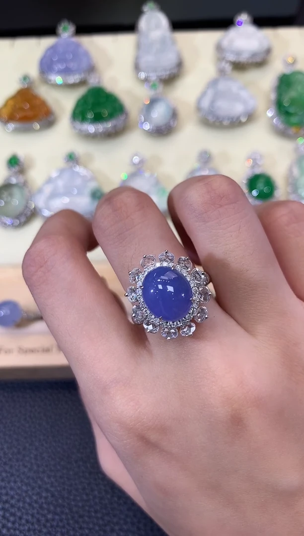 翡翠戒指18K金镶嵌夏日珠宝B37 紫货有色差