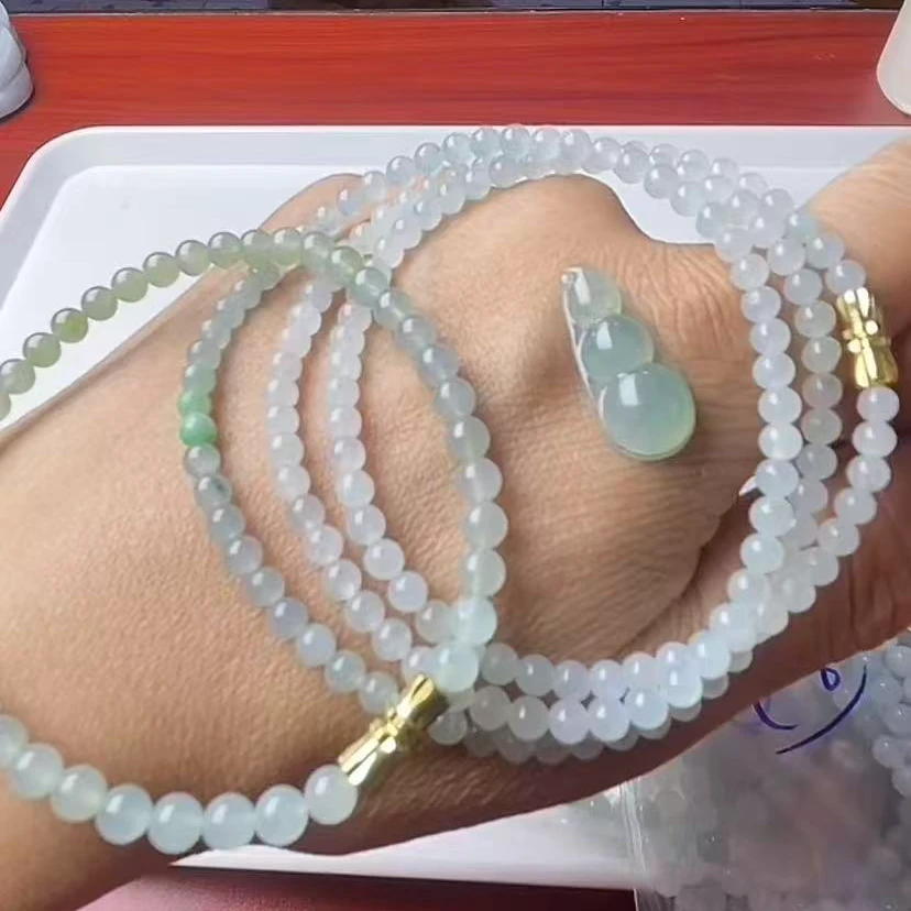 晴底手串白月光长珠串冰种葫芦吊坠