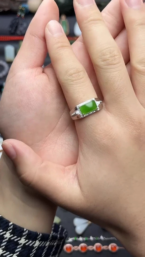 银S925镶嵌戒指和田玉马鞍戒指06