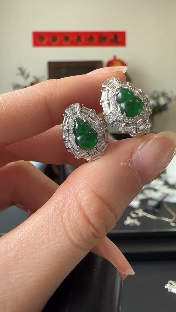 【闪购商品】翡翠耳饰银S925镶嵌银镶