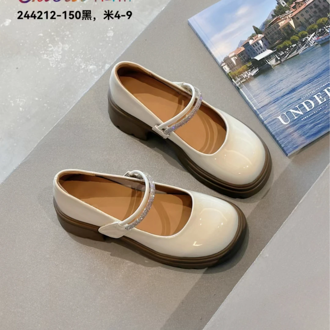 高蒂244212-150圆头增高女鞋单鞋厚底粗跟凉鞋乐福鞋女玛丽珍鞋女