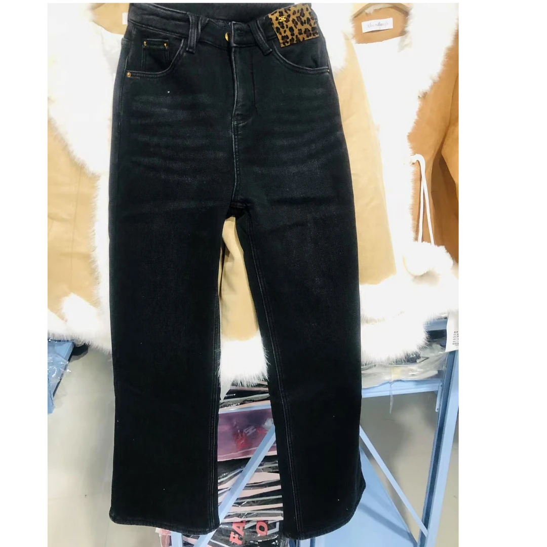 1316-1加绒加厚保暖冬季高腰牛仔拖地裤