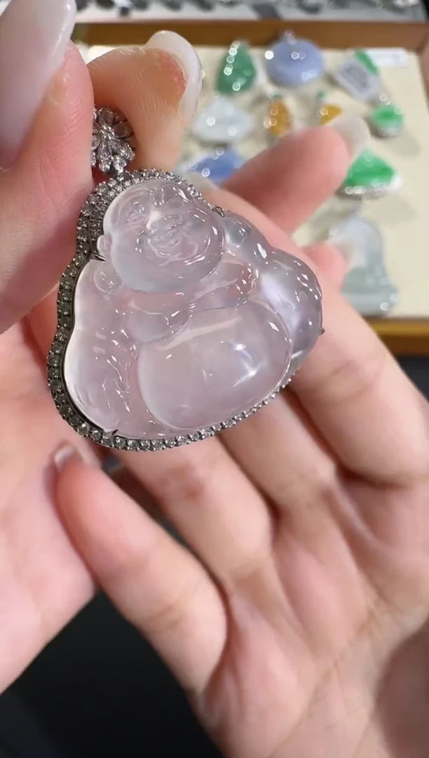 吊坠(不含链)18K金镶嵌翡翠【源头工厂】钻石镶嵌