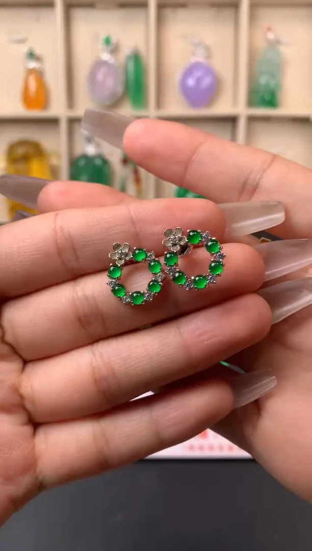 银S925镶嵌翡翠耳钉兰****”耳钉