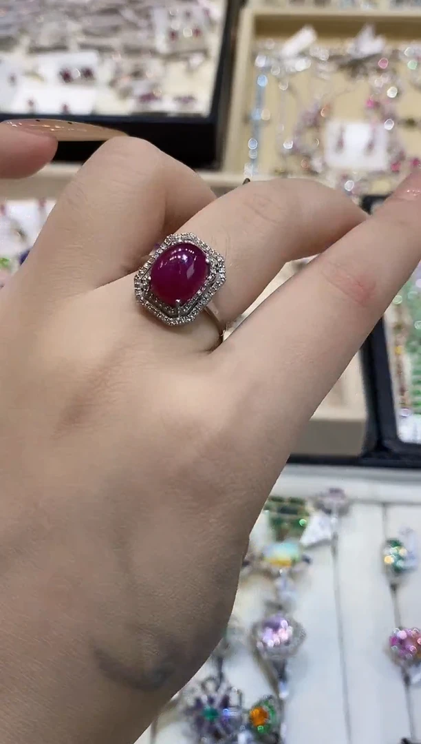 银S925镶嵌戒指定制红宝石楚楚珠宝中古甄选不退换