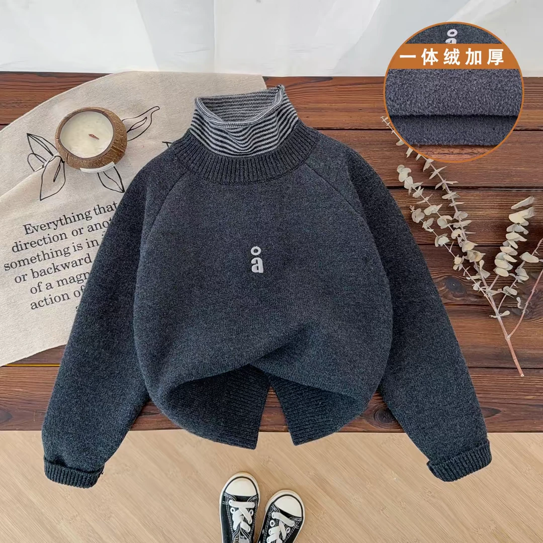 孤品捡漏  加厚加绒男童高领针织毛衣冬季内搭打底衫