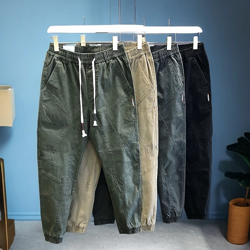 个性工装裤帆布棉工装裤男束脚裤运动哈伦裤子休闲九分裤工作裤DS