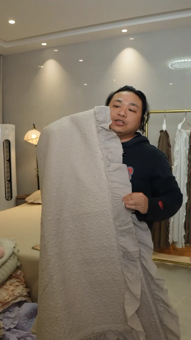 棉全棉砂洗230*250树叶刺绣奶茶色