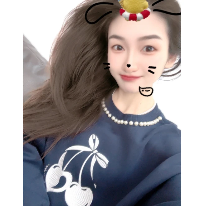 小静折扣~H971  圆领蝴蝶结爱心樱桃刺绣卫衣（卡码拍大）