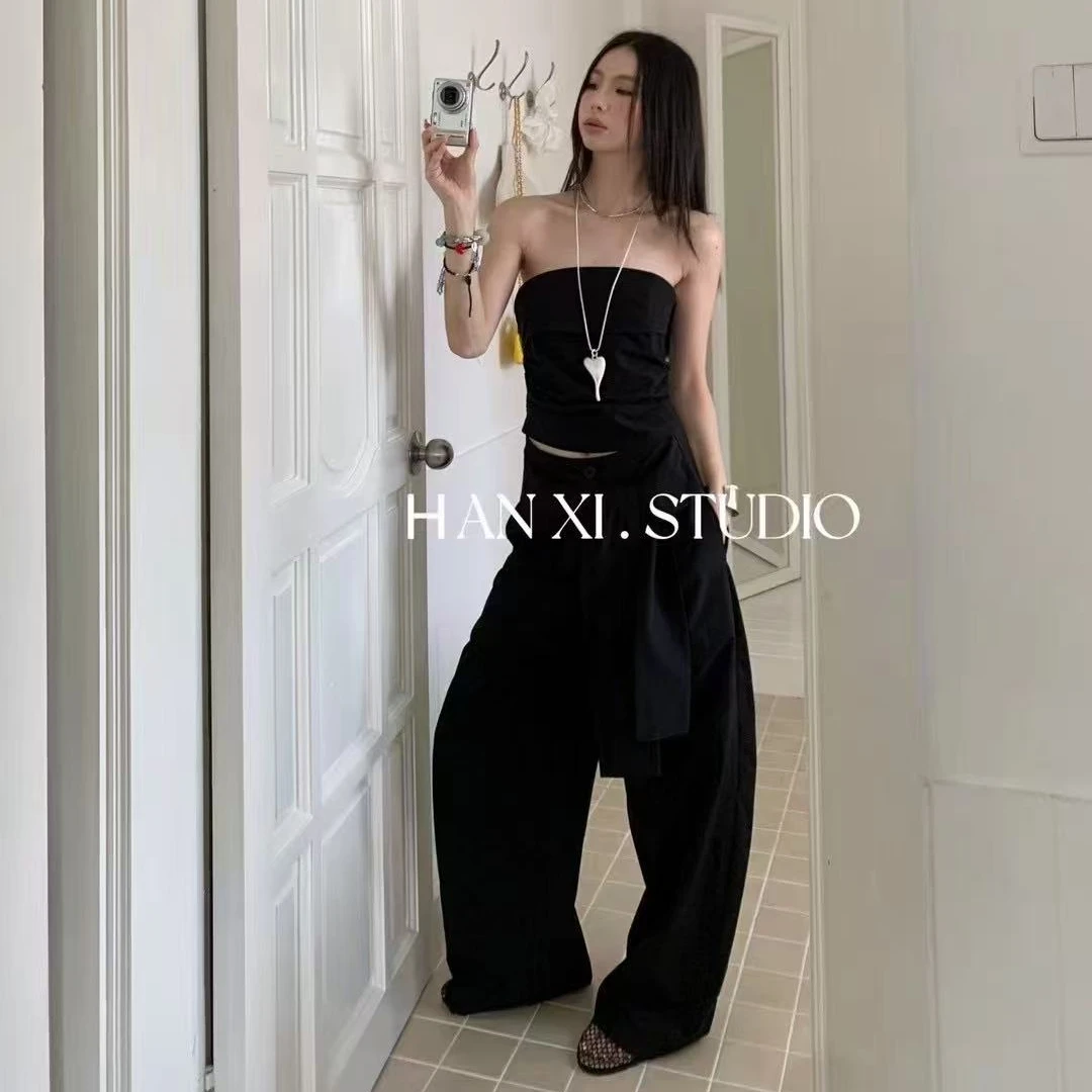 3195•TZ# 抹胸套装 东大门街头洋气小众绑带套装·