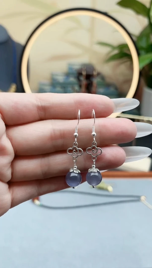 石英质玉银S925镶嵌耳饰391