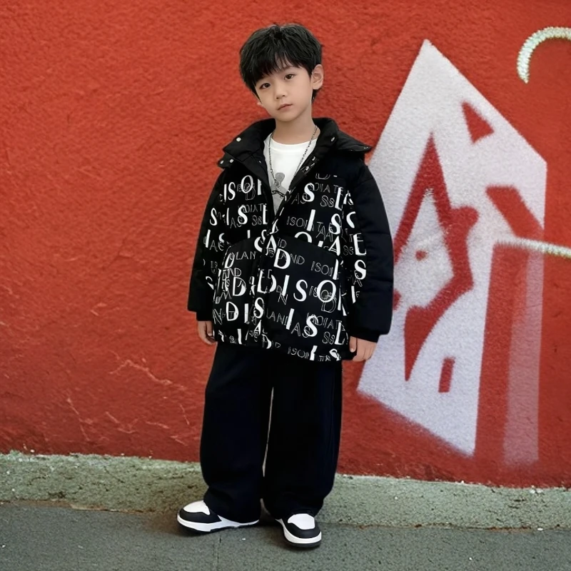 F00912男童冬季加棉加厚棉袄外套2025年新款儿童棉衣中大童装棉服