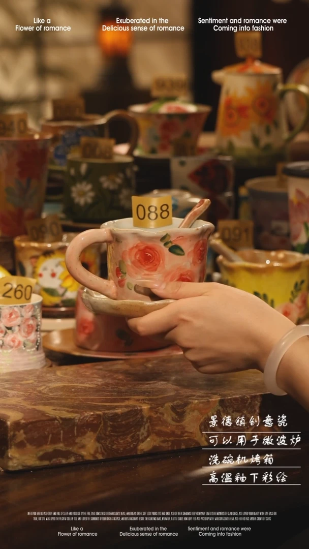 陶瓷088景德镇高温手绘釉下彩设计师款式