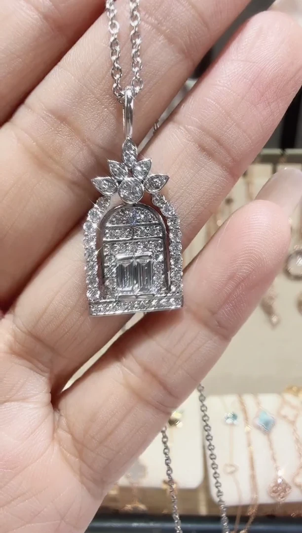 铂Pt950镶嵌套链实验室培育钻石幸福之门套链