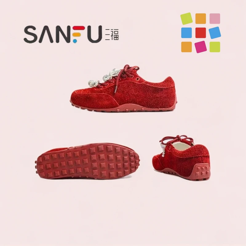 SANFU/三福蝴蝶结珍珠系带芭蕾风上班族德训鞋美拉德上班族德训鞋