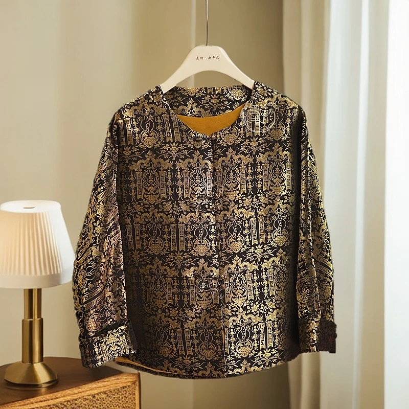 秋华系列黑金葫芦老宋锦高定新中式外套正襟手工排扣